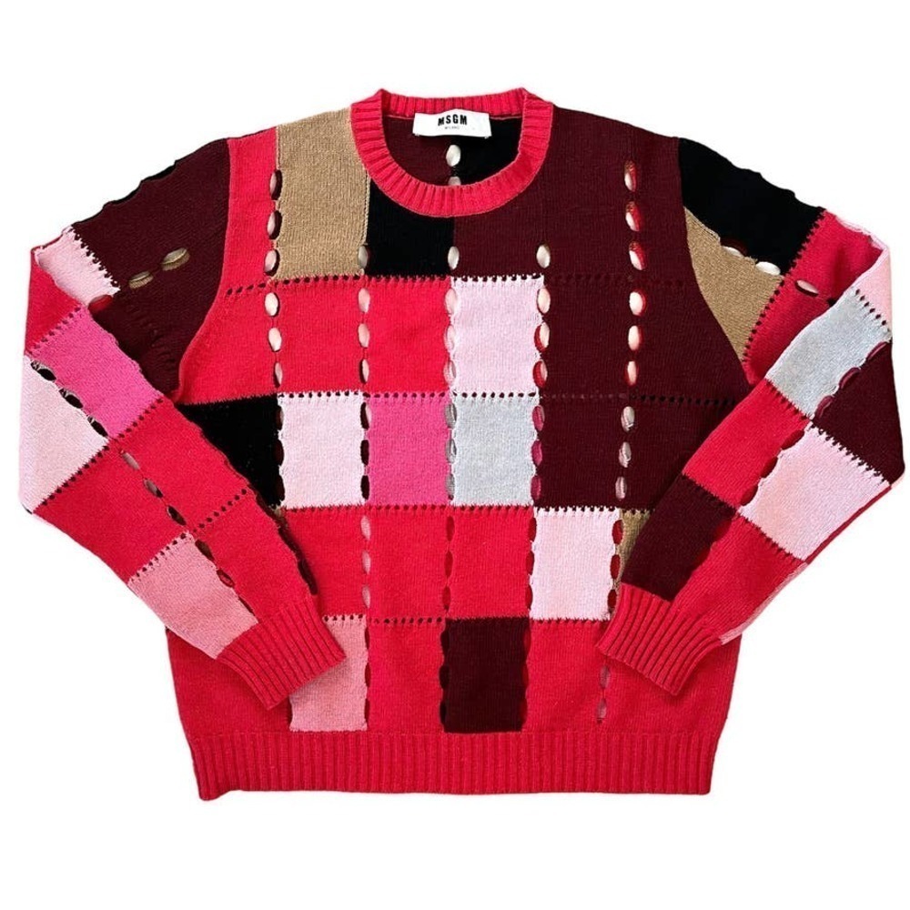 Msgm Patchwork Perforated Wool Blend Crewneck Swe… - image 2